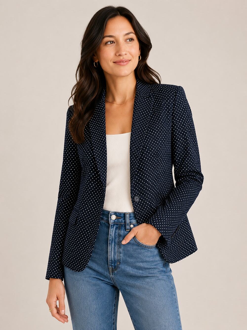 J. Crew Schoolboy One Button Long Sleeve Blazer Blue Indigo Dot 2